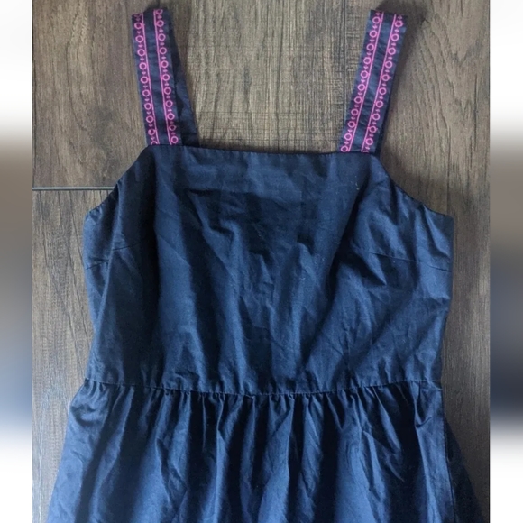 J. Crew Size 2 Solid Navy Blue Maxi Tiered Dress Womens w/ Pink Acc 98% Cotton. - Picture 2 of 12